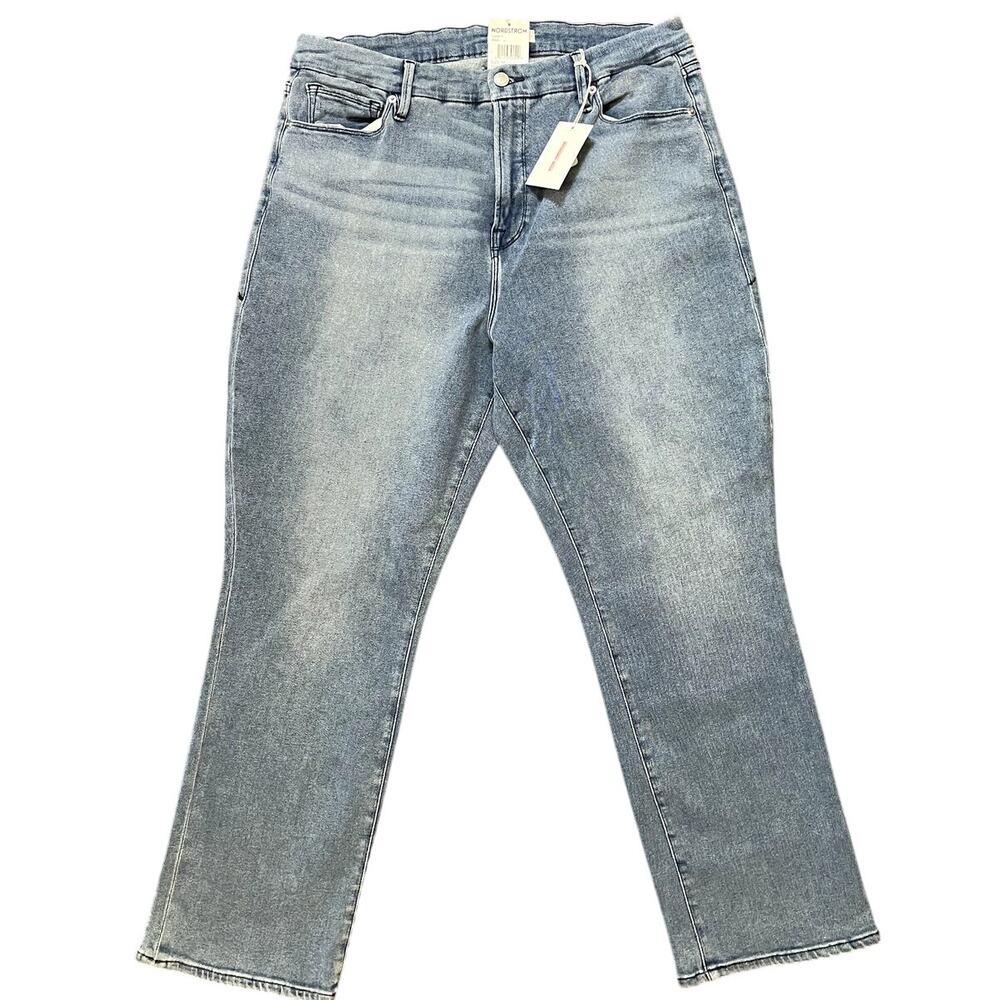 Good American Good Straight Jeans Womens 18 Light Wash NWT High Rise Denim